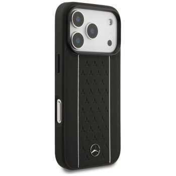 Mercedes ādas telefona maciņš ar zvaigžņu rakstu un svītrām, MagSafe, iPhone 17 Pro - Melns | Leather Star...
