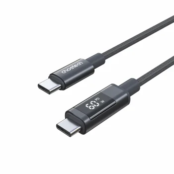 Choetech XCC-1068 USB-C uz USB-C kabelis ar displeju PD 60W 1.2 m, melns