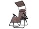 Garden Beach Deck Chair Folding Sunbed with Canopy and Cup Holder, Brown