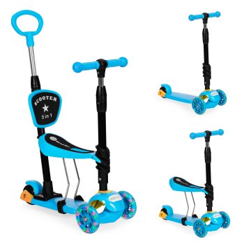 ECOTOYS 3-in-1 Toddler Scooter with Seat and LED Light-Up Wheels, Blue