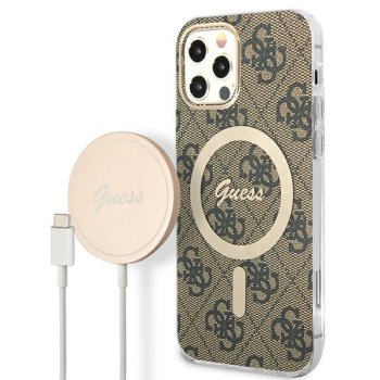Apple iPhone 12 / 12 Pro 6.1'' Guess 4G Print MagSafe Case Cover (GUBPP12MH4EACSW) + Charger, Brown
