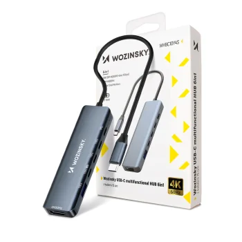 Многофункциональный USB-C хаб 6-в-1 Wozinsky WHBC10Y4S, алюминий, серый