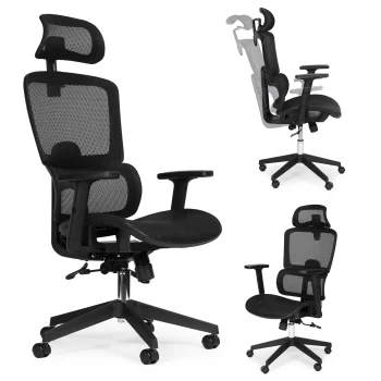 Ergonomisks biroja krēsls ModernHome grozāms ar regulējamu augstumu, melns