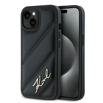 Чехол Karl Lagerfeld для iPhone 15 / 14 / 13 Diagonal Quilted Script, черный