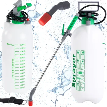 Manuālais dārza spiediena smidzinātājs, 8L ar plecu siksnu un 40cm sprauslu