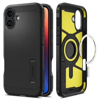 Spigen iPhone 16 Plus vāciņš Tough Armor MagSafe ar statīvu, melns