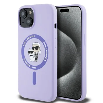 Чехол Karl Lagerfeld Silicone Karl&Choupette Heads Ring MagSafe для iPhone 15, Фиолетовый