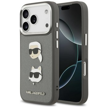 Karl Lagerfeld FW Grained Karl & Choupette Heads Pins & Logo iPhone 17 Pro maciņš – pelēks | Phone Case Cover