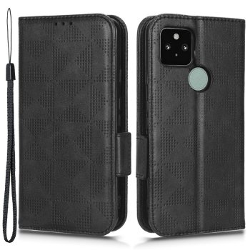 Google Pixel 5 Triangle Pattern Flip Case Wallet Cover, Black | Чехол для Телефона Кабура...