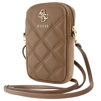 Guess Zip Quilted 4G pleca somiņa telefonam, brūna