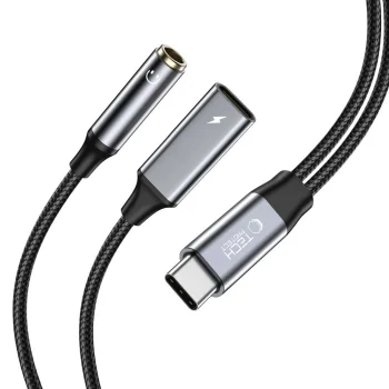 Адаптер Tech-Protect UltraBoost USB-C на 3.5mm AUX и USB-C, черный