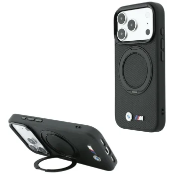 Чехол BMW Kevlar Ring Stand 360 MagSafe для iPhone 18 Pro Max / 17 Pro Max, черный