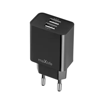 Maxlife MXTC-12 Wall Charger Adapter 2x USB-A 4,8A, Black | Sienas Lādētājs Adapteris
