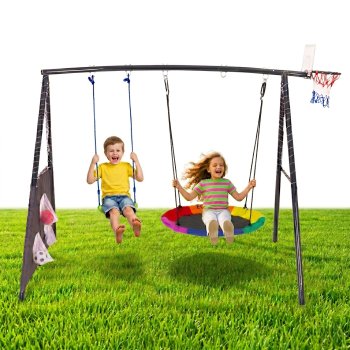 Ecotoys 4in1 Kids Playground with Swings and Basketball Hoop