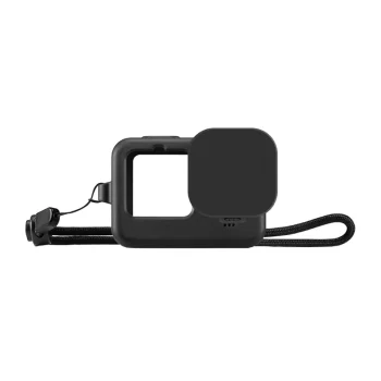 Silikona vāciņš Puluz GoPro HERO12 / 11 / 10 / 9 Black ar lēcas vāciņu un siksniņu, melns