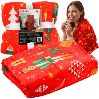 Ruhhy Christmas Flannel Blanket 150x200 cm, Red