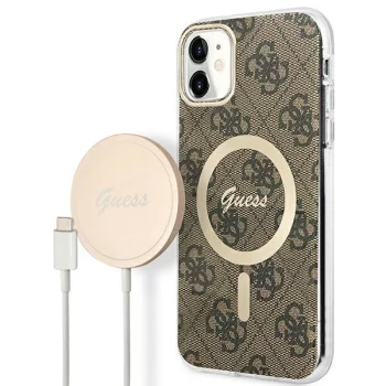 Apple iPhone 11 6.1'' Guess 4G Print MagSafe Case Cover (GUBPN61H4EACSW) + Charger, Brown | Чехол Кейс...
