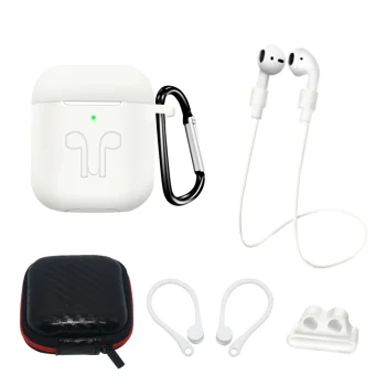 Набор силиконового чехла для AirPods 2 / AirPods 1 с аксессуарами, белый