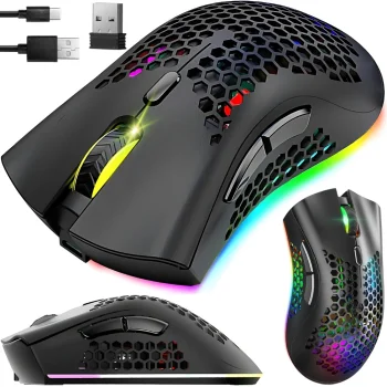Беспроводная мышь 2.4GHz с RGB-подсветкой, 1600 DPI, черная