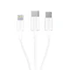 3mk 3in1 USB-A kabelis ar micro USB, Lightning un USB-C 1.2m 15W, balts