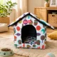 Folding Pet House Bed for Cats and Small Dogs, Size L, Owl Pattern