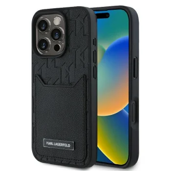 Karl Lagerfeld iPhone 16 Pro Max vāciņš Cardslots Monogram, melns