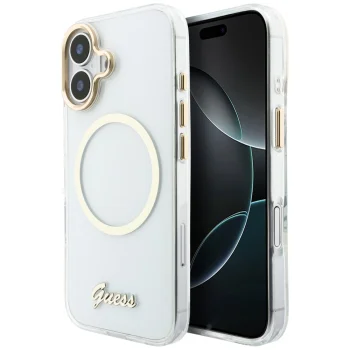 Guess IML Script Metal чехол с MagSafe для iPhone 17 – прозрачный