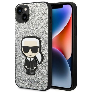 Karl Lagerfeld Glitter Flakes Ikonik vāciņš iPhone 14 Plus - Sudraba