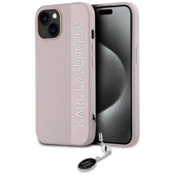 Karl Lagerfeld iPhone 15 / 14 / 13 Case Saffiano Rhinestones & Charm, Pink