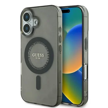 Чехол Guess для iPhone 16 IML Rhinestones MagSafe, черный
