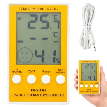 Digitālais termometrs un higrometrs ar zondi LCD displejs, dzeltens-balts