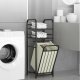 Narrow Laundry Basket with 2 Shelves 54L, Black Frame, Beige