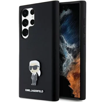 Karl Lagerfeld Samsung Galaxy S24 Ultra vāciņš Silicone Ikonik Metal Pin, melns