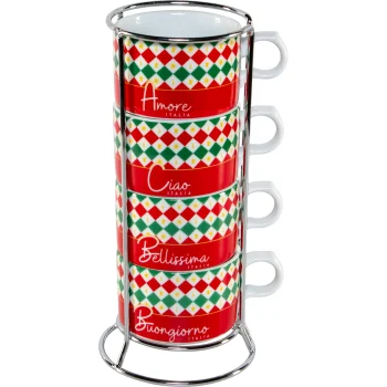 Набор чашек для капучино с подставкой Bialetti Tricolore, 4 шт.