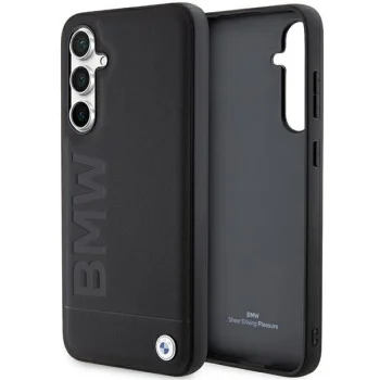 BMW Samsung Galaxy S23 FE vāciņš Leather Hot Stamp, melns