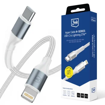 3mk Hyper Cable N-SERIES USB-C uz Lightning kabelis 3m 27W, balts