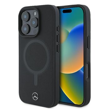 Apple iPhone 16 Pro Max 6.9" Mercedes Smooth Leather MagSafe Case Cover, Black | Telefona Maciņš Vāks Apvalks Bampers