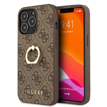 Guess iPhone 13 / 13 Pro Case 4G Ring Stand, Brown