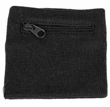 Sporta frotē plaukstas locītavas aproce ar rāvējslēdzēja kabatu, melna