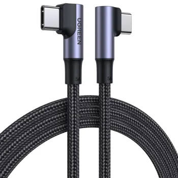 Ugreen leņķa USB-C uz USB-C kabelis 100W 5A 480Mb/s PD QC 1m, melns