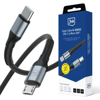 3mk Hyper Cable N-SERIES USB-C / Micro USB kabelis 3m 10W, melns