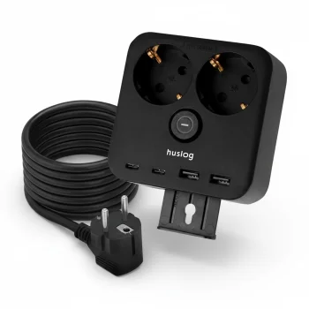 Huslog HUS1055 pagarinātājs ar tālruņa turētāju, 2x AC, 4x USB, 1.4m, melns