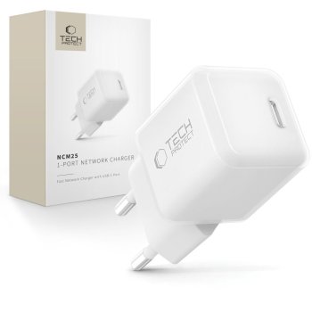 Tech-Protect NCM25 USB-C PD 25W sienas lādētājs – balts