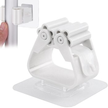 Pašlīmējošs sienas turētājs slotai un mopam, balts