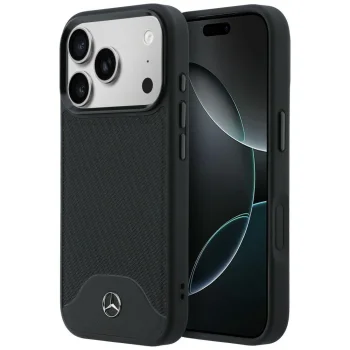 Чехол Mercedes Leather Wood Effect Curve MagSafe для iPhone 17 Pro Max, черный