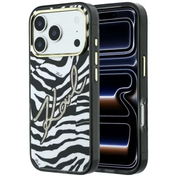 Чехол Karl Lagerfeld IML Signature Zebra Glitter MagSafe для iPhone 17/18 Pro Max, Gold