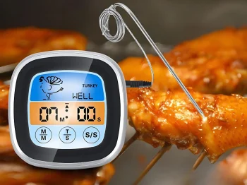 Цифровой кухонный термометр для мяса с щупом черно-серебристый