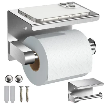 Toilet Paper Holder with Phone Shelf Stainless Steel