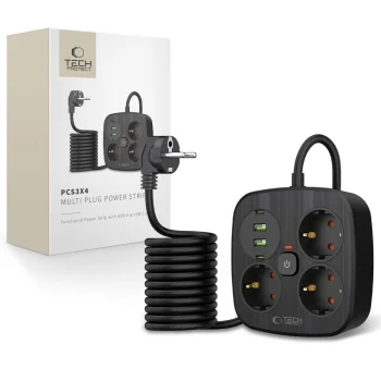 Сетевой удлинитель Tech-Protect PCS3X4, 3 розетки, 2xUSB-A, 2xUSB-C 200 см, черный