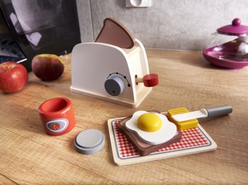 Koka rotaļu tosteris bērniem, balts + aksesuāri | Wooden toaster toy for children, white + accessories